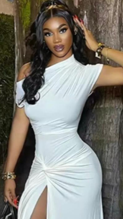 Baddie Energy Thigh-Slit Dress Queenz Trendz Baddie Energy Thigh-Slit Dress Queenz Trendz